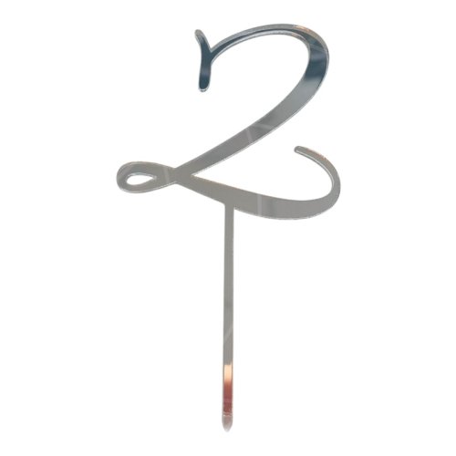 Топпер декоративный акриловый "Цифра 2 курсив" Серебро 