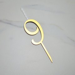 Свеча-топпер декоративная акриловая Цифра "9" Золото 