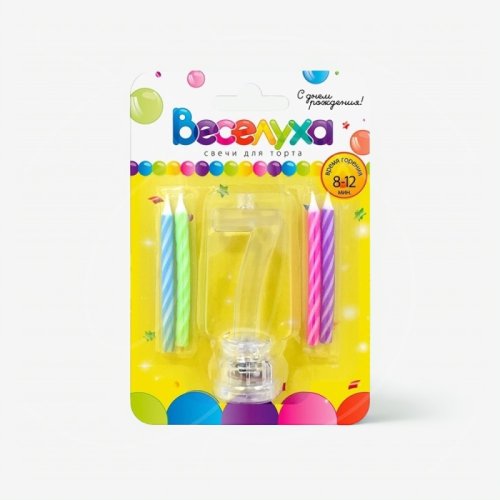 Набор тортовых классических свечей с мигающим держателем Цифра "7" 701007-7	