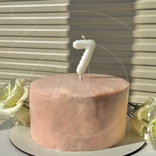 Свеча декоративная Цифра "7" Воздушный шарик Белый с блёстками 