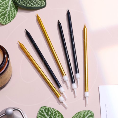 Свечи декоративные Золотые и чёрные гладкие 13 см 6 шт 4710824