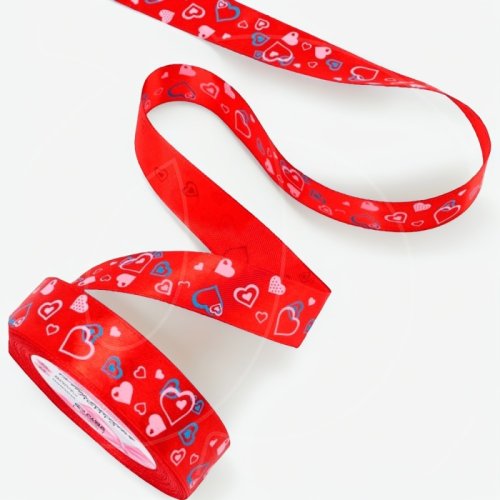 Лента для декора и упаковки атласная "Сердечки разноцветные" 2,5 см 23 м 1902870