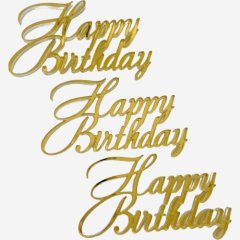 Набор топперов декоративных акриловых "Happy Birthday" Золото 3 шт 