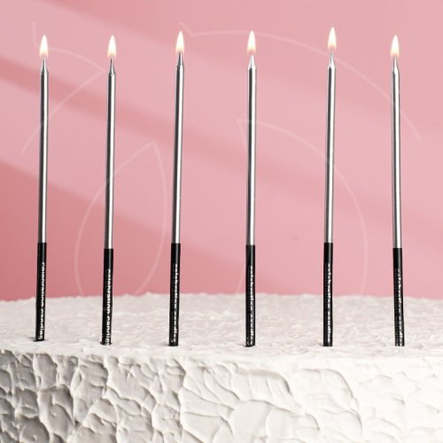 Свечи декоративные Серебро с чёрным 14,5 см 6 шт 5122207